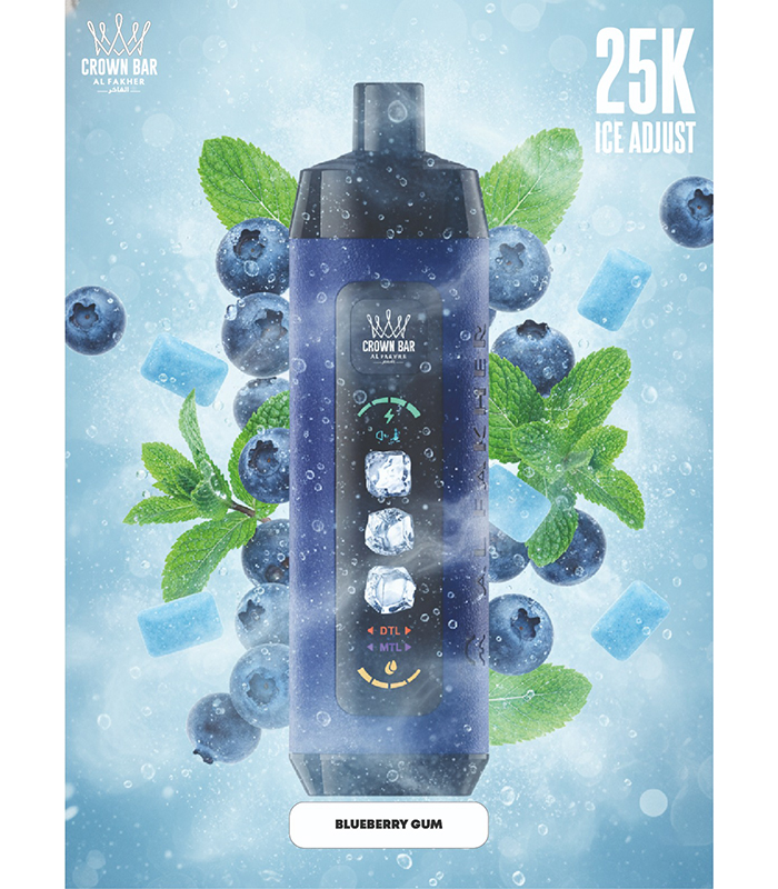 WhatsApp Image 2025-11-01 at 3.30.13 PMs (1) Crown Bar Al Fakher 25K Puff Ice Control Blueberry Gum - كراون بار الفاخر 25 ألف بف أيس كنترول بلوبيرى جم - Image 1